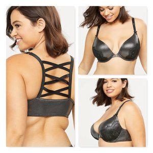 Metallic Front-Close Boost Plunge Bra With Lace